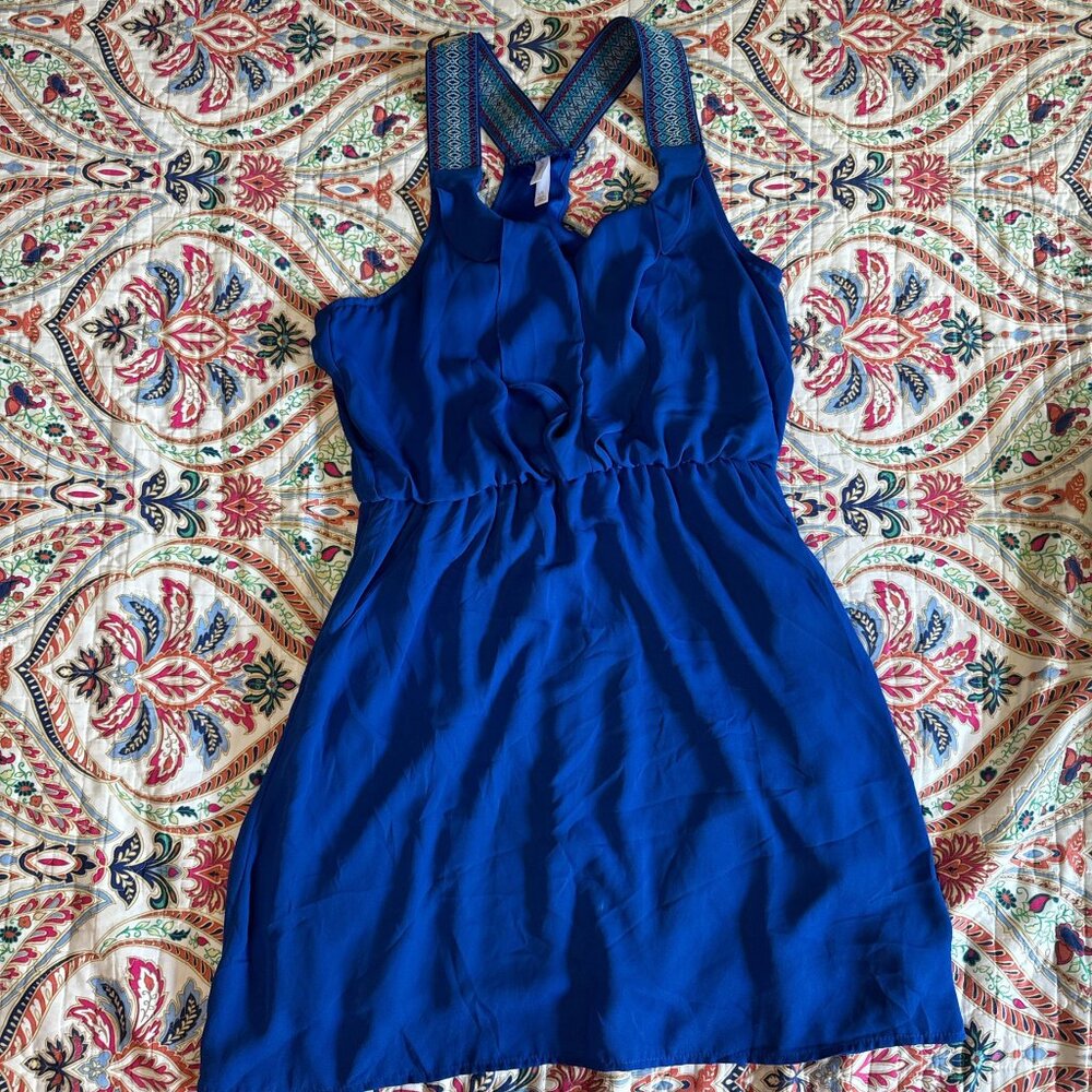 Blue dress with colorful straps